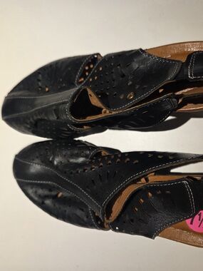 Women’s Pikolinos Black Laser-Cut Leather Slingback Wedge Sandals